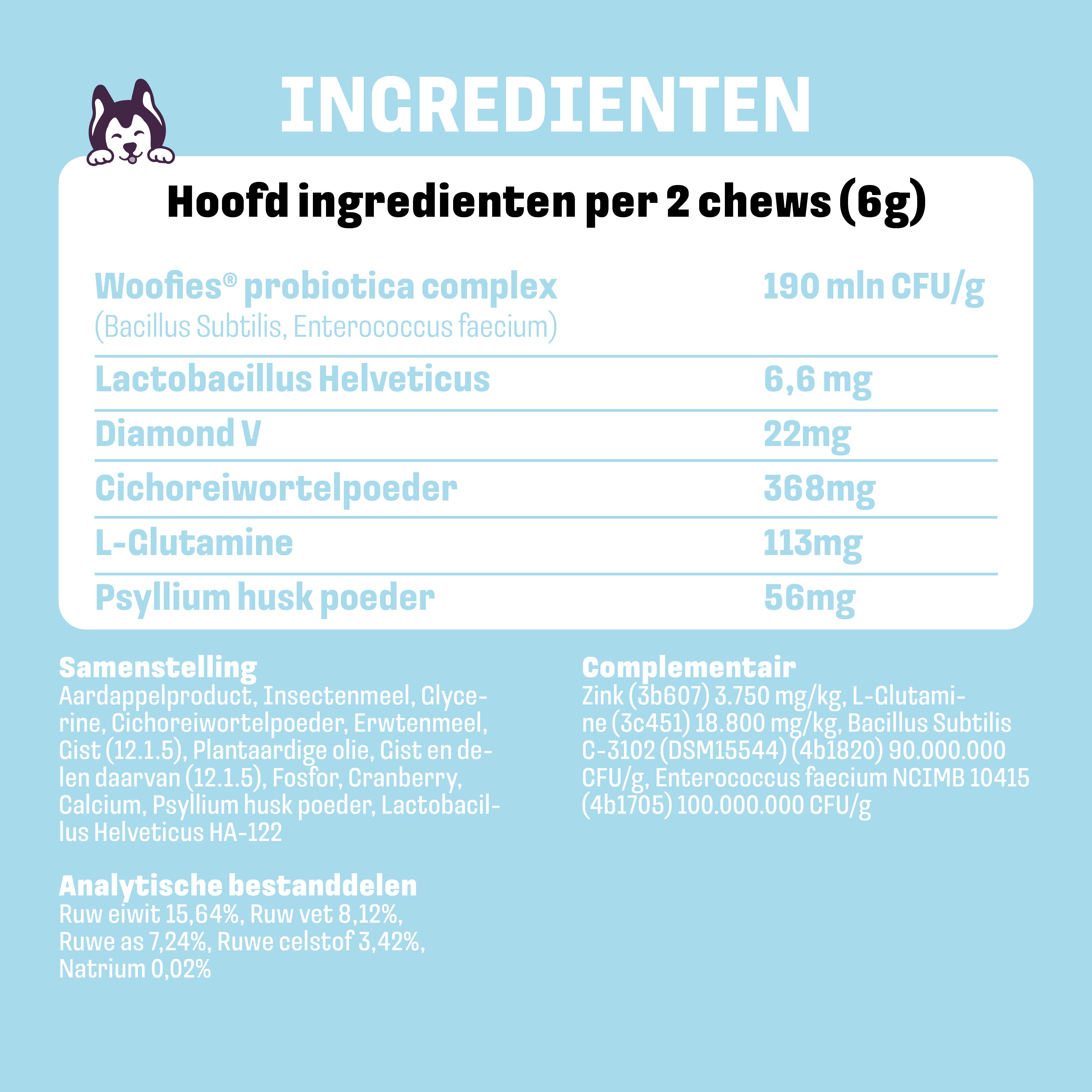 Hond geniet van Woofies Probiotica Snack, ideaal voor een gezonde spijsvertering.